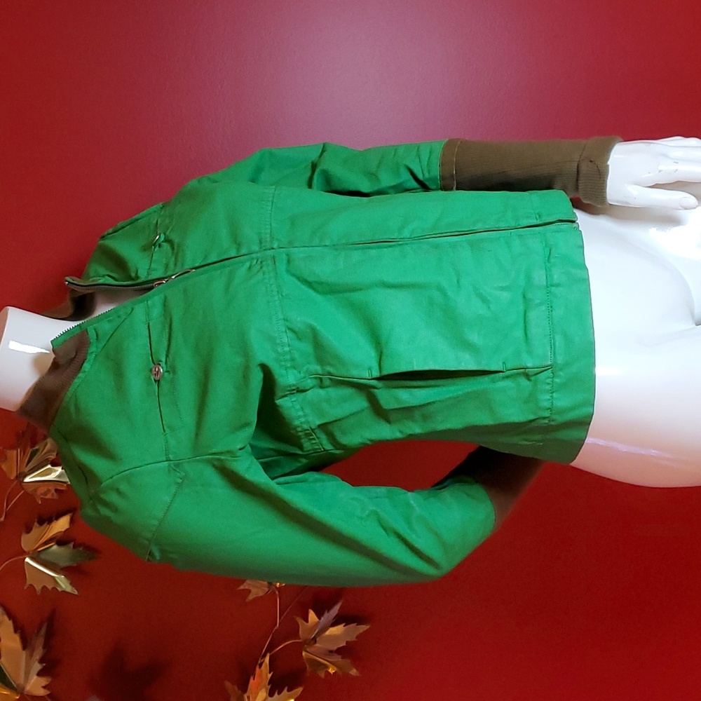 Oakley waxed cotton zip up bomber green jacket Sz S
